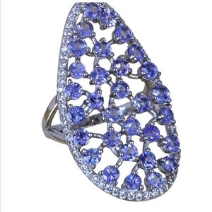 Unheated Round Blue Tanzanite 3mm & Cz 925 Sterling‎ Silver Ring Size 6.75
